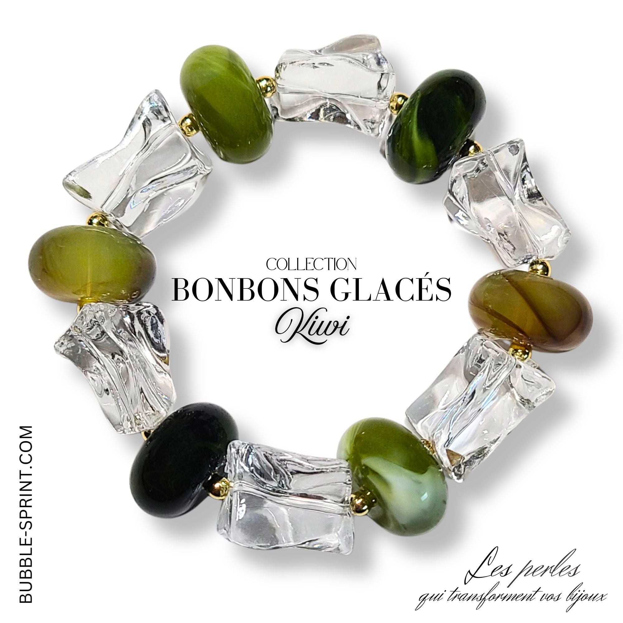 ARTSHOP Bonbons Glacés bracelet Kiwi kit ou monté 5,5 cm