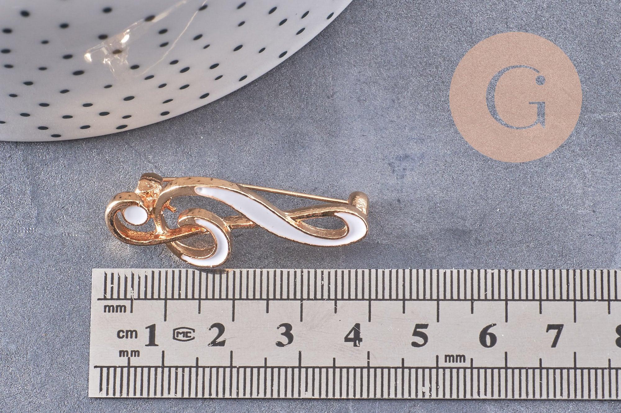 Gingerlily Broche clé de sol G10215 doré blanc 39 mm
