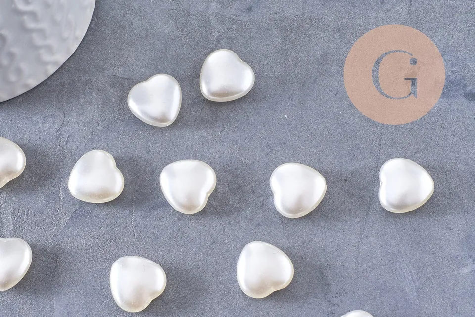 Gingerlily Perle coeur plastique perles 15mm blanc nacré x10