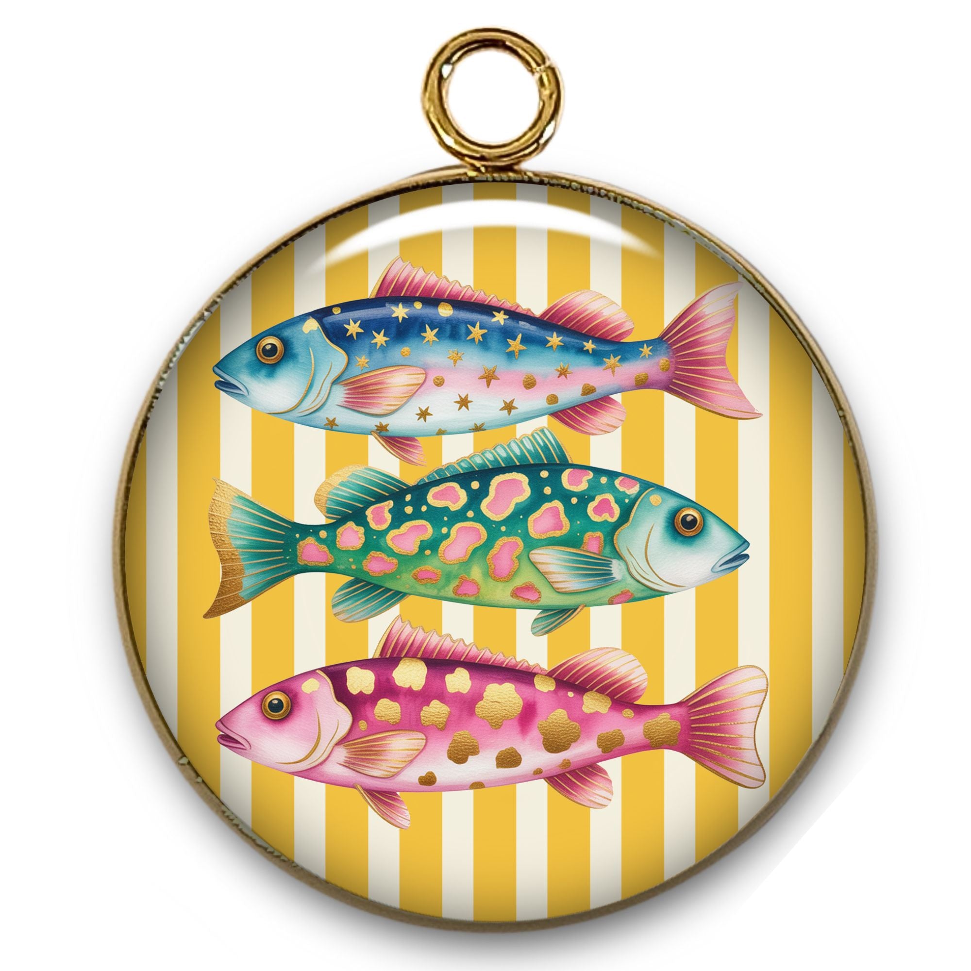 ARTSHOP Intemporel pendentif cabochon rayures poissons x1