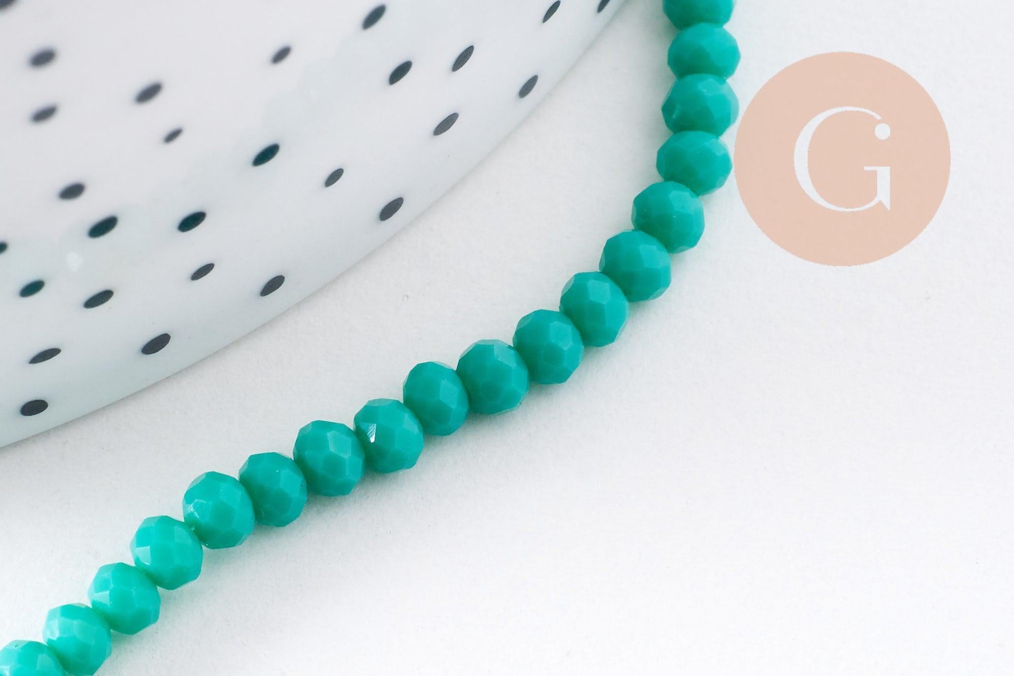 Gingerlily Perles rondelle verre facetté bleu fil 32cm