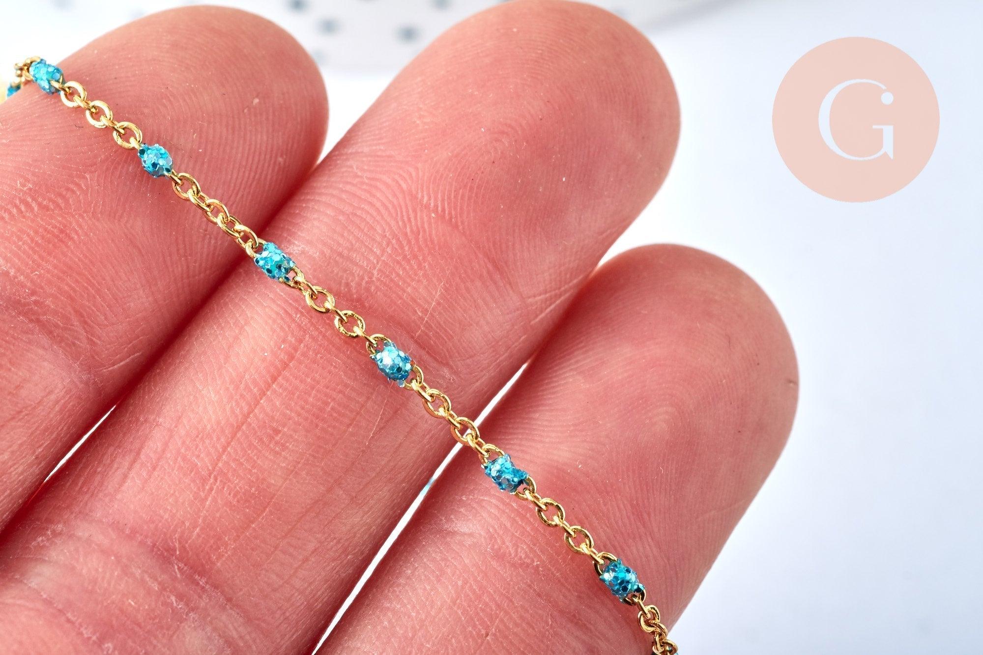 Gingerlily Chaînes G6892 chaîne acier doré résine bleue 1 m