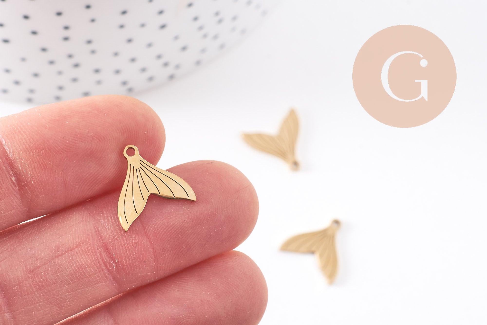 Gingerlily Pendentifs pour bijoux DIY G10223 queue poisson doré 14mm x2