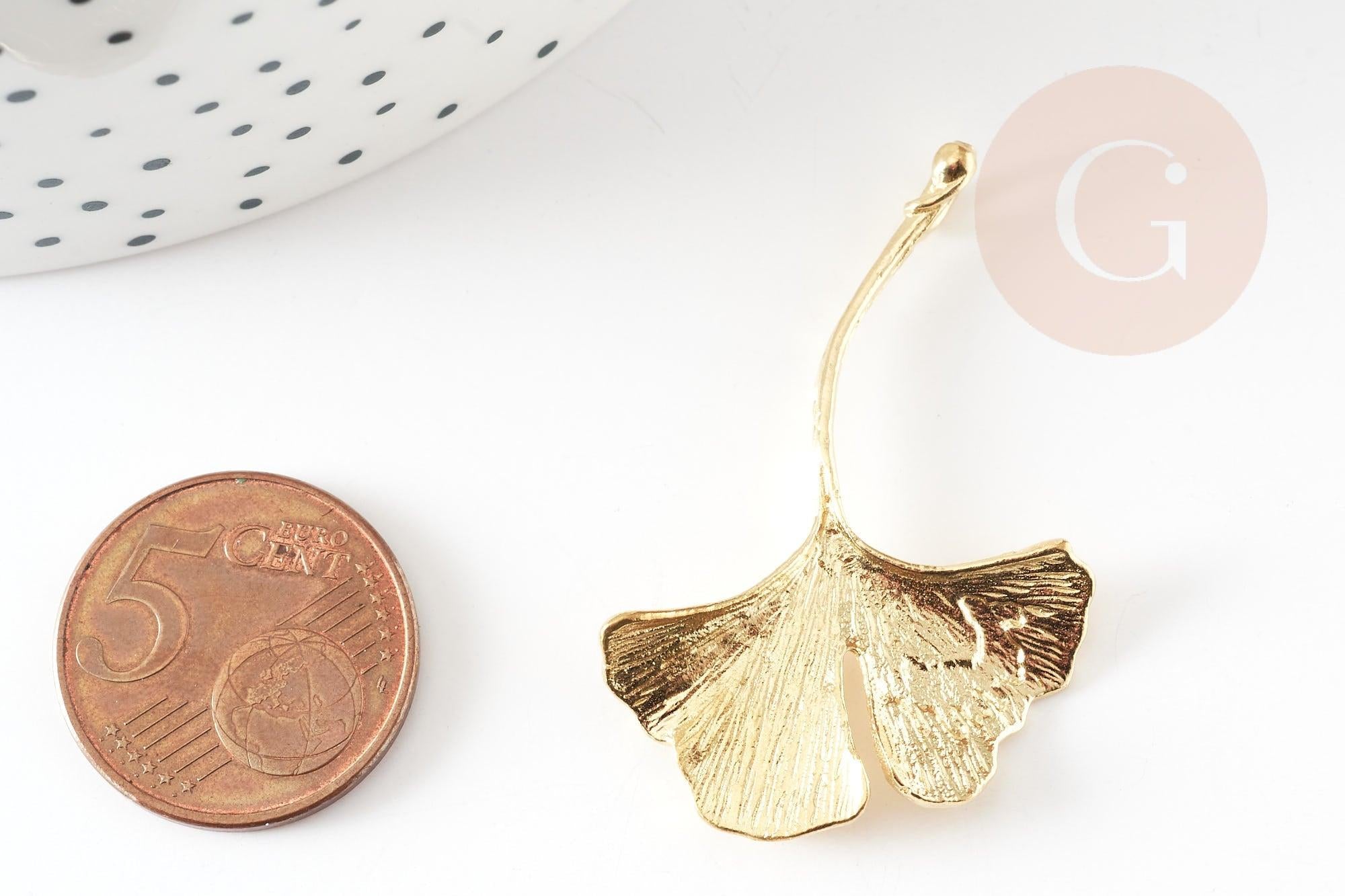 Gingerlily Pendentifs G9266 pendentif feuille ginkgo laiton brut 43mm