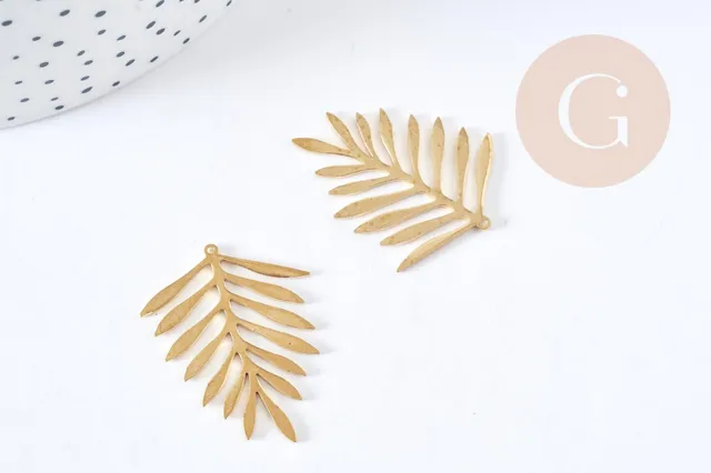 Gingerlily Pendentif feuille fougère laiton brut 32mm x1