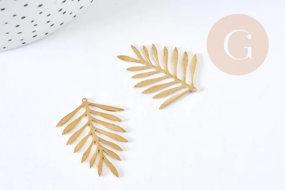Gingerlily Pendentif feuille fougère laiton brut 32mm x1