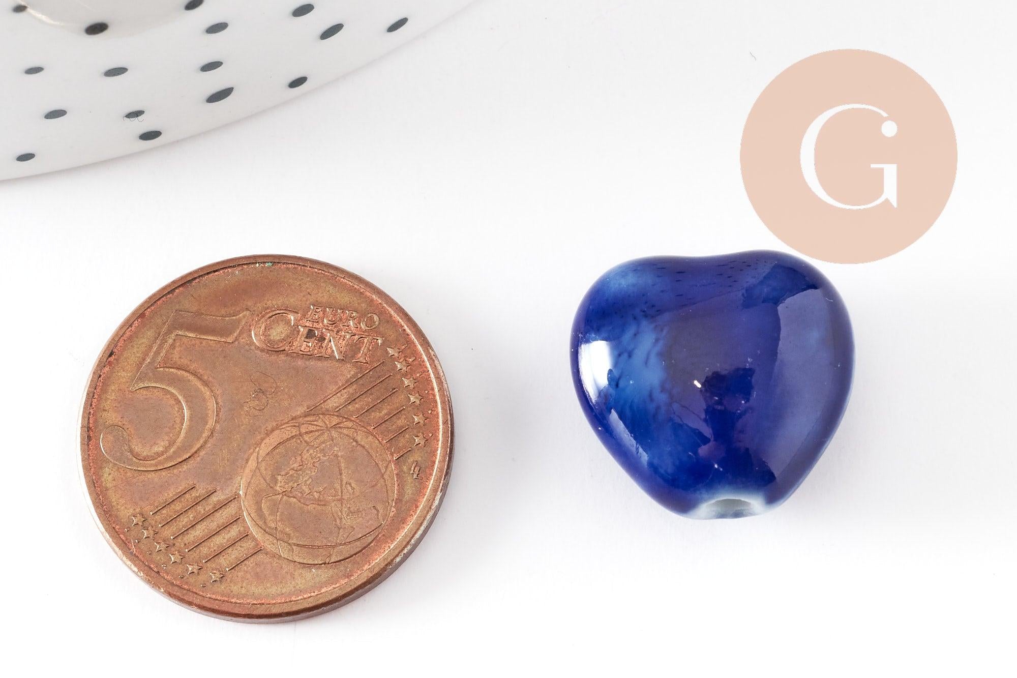 Gingerlily Perles G9348 perle coeur porcelaine bleu foncé x5