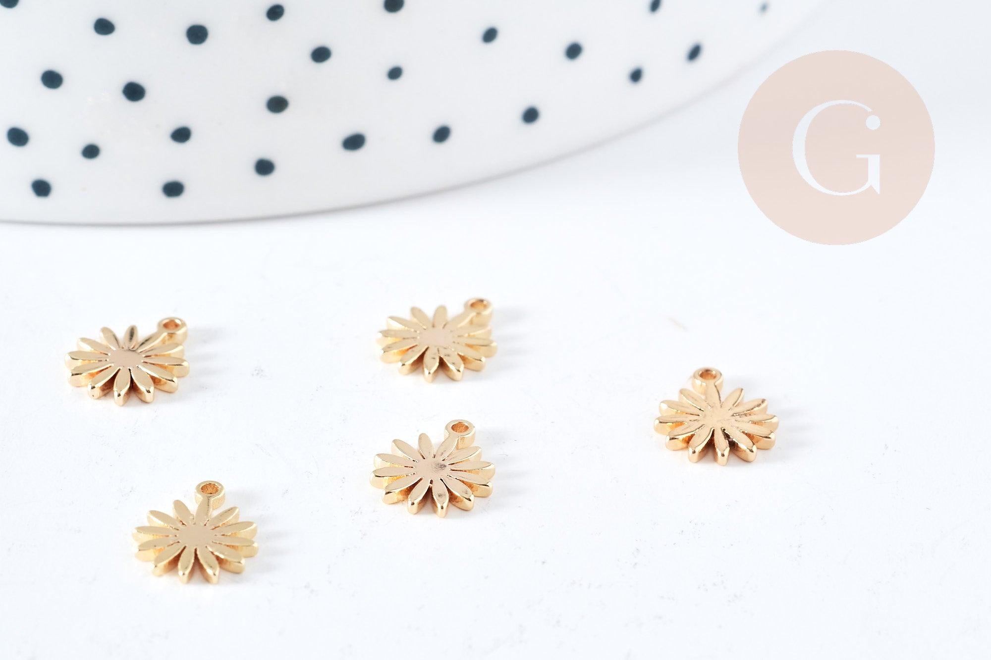Gingerlily Pendentifs Breloque fleur marguerite dorée 10mm x2
