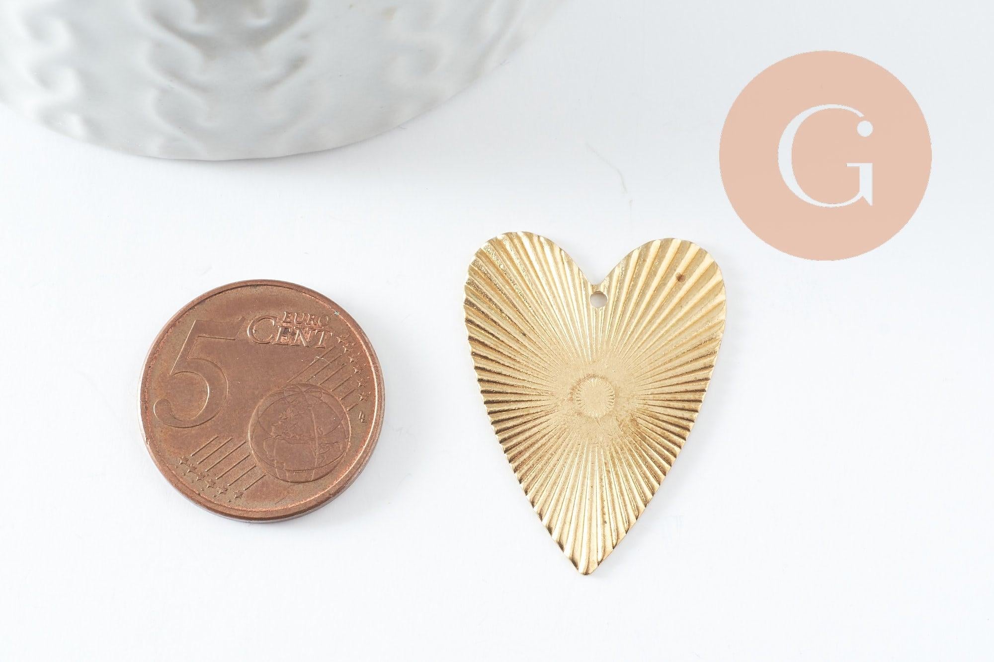 Gingerlily G9756 pendentif coeur strié laiton brut 30mm x1