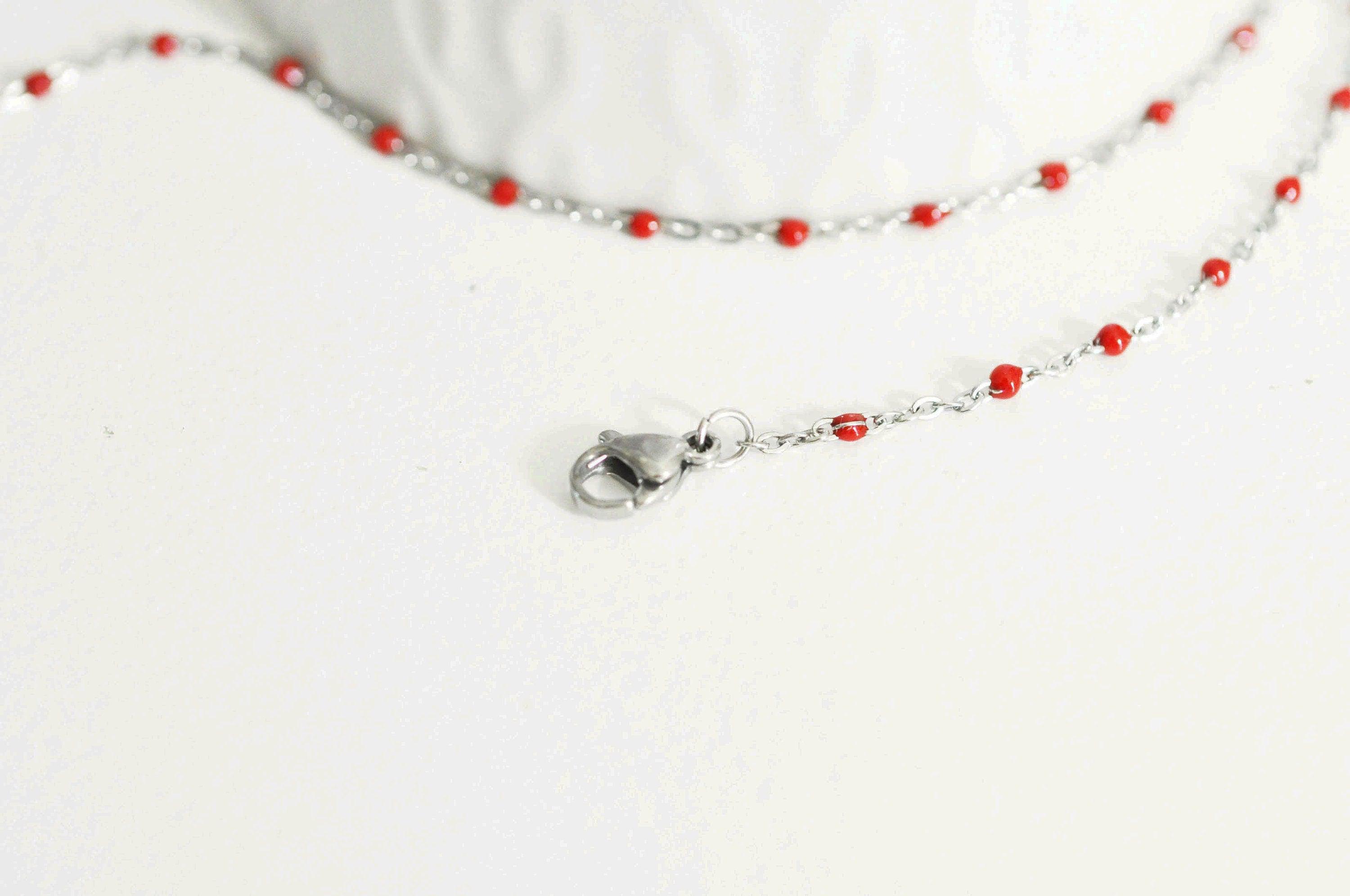 Gingerlily Chaînes Collier acier résine rouge 2mm 45cm G2398
