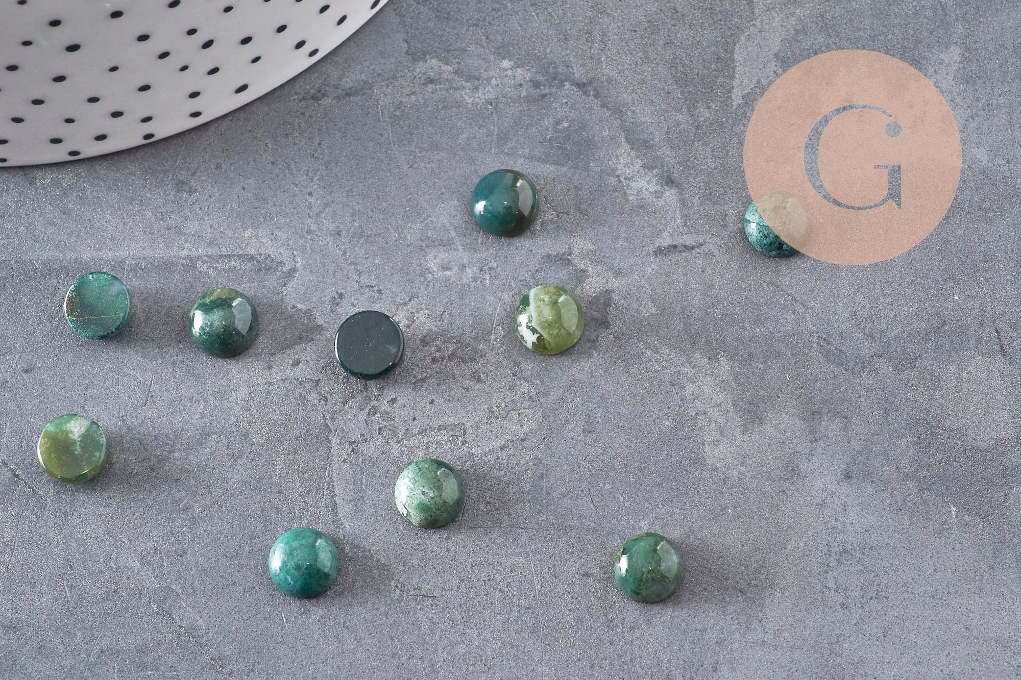 Gingerlily Pierres G11115 cabochon agate mousse verte rond 8mm