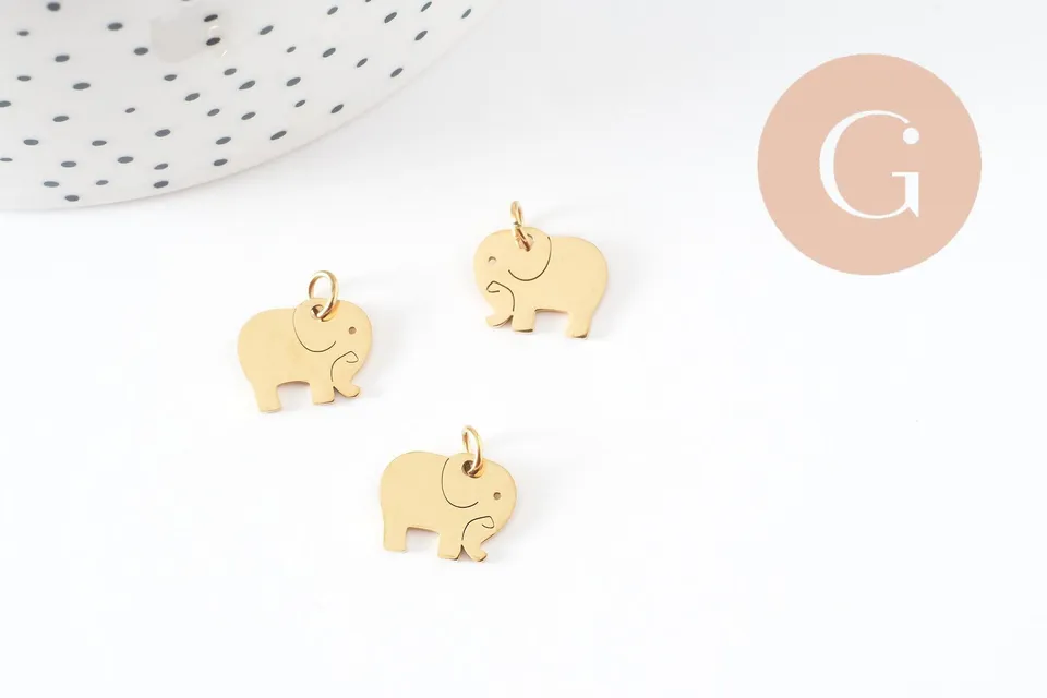 Gingerlily éléphant G9838 pendentif acier doré 11 mm x1