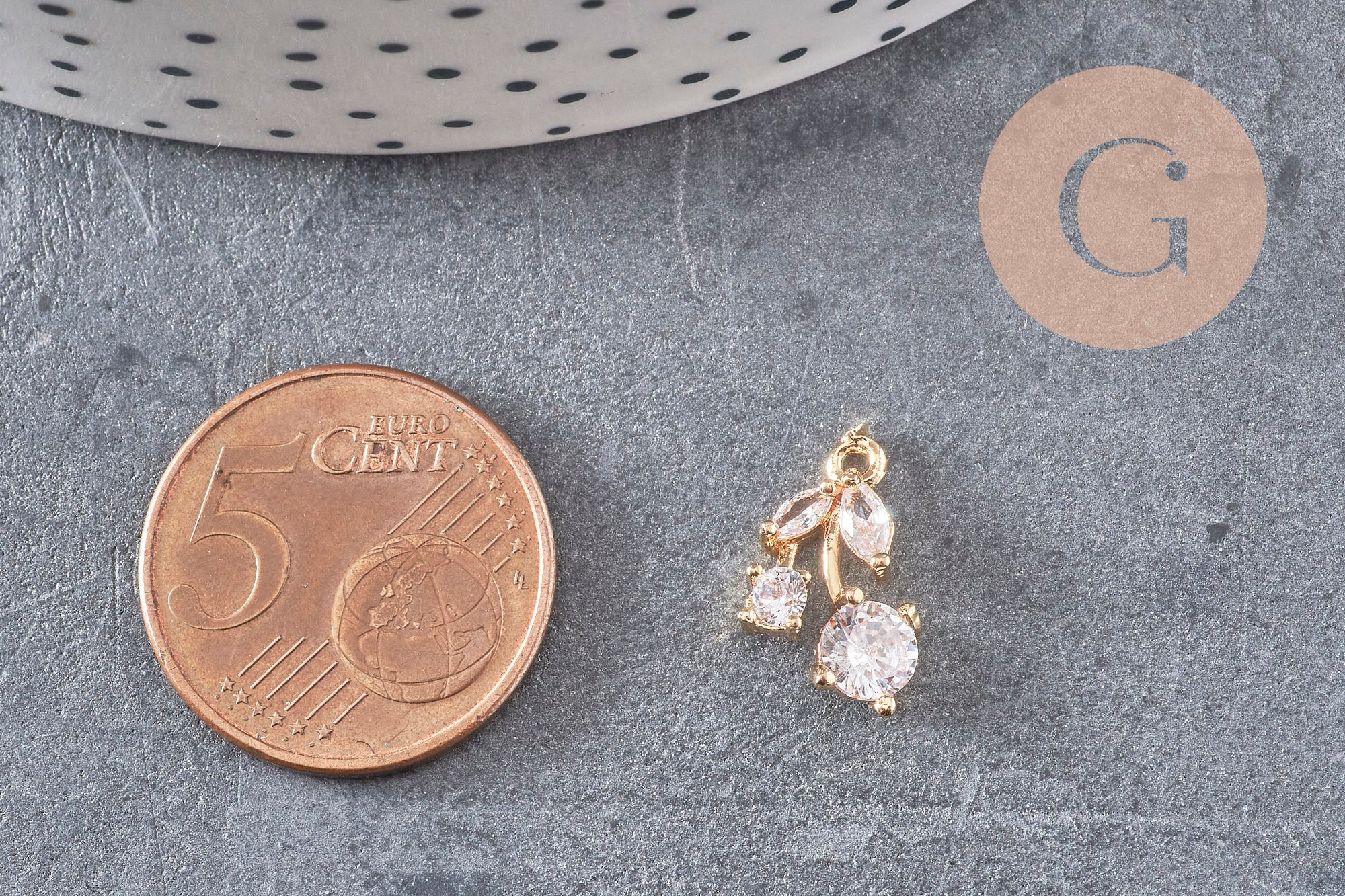 Gingerlily Pendentifs cerise G7567 doré zircon 14mm