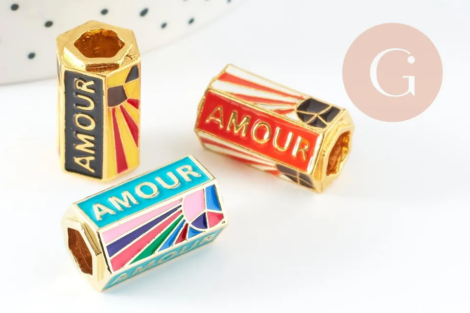 Gingerlily Perles G9416 perle tube amour laiton doré x1