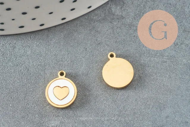 Gingerlily Perles G9658 pendentif médaille coeur nacre blanche doré