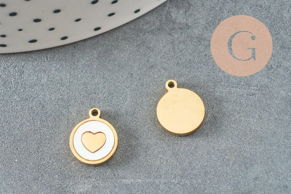 Gingerlily Perles G9658 pendentif médaille coeur nacre blanche doré