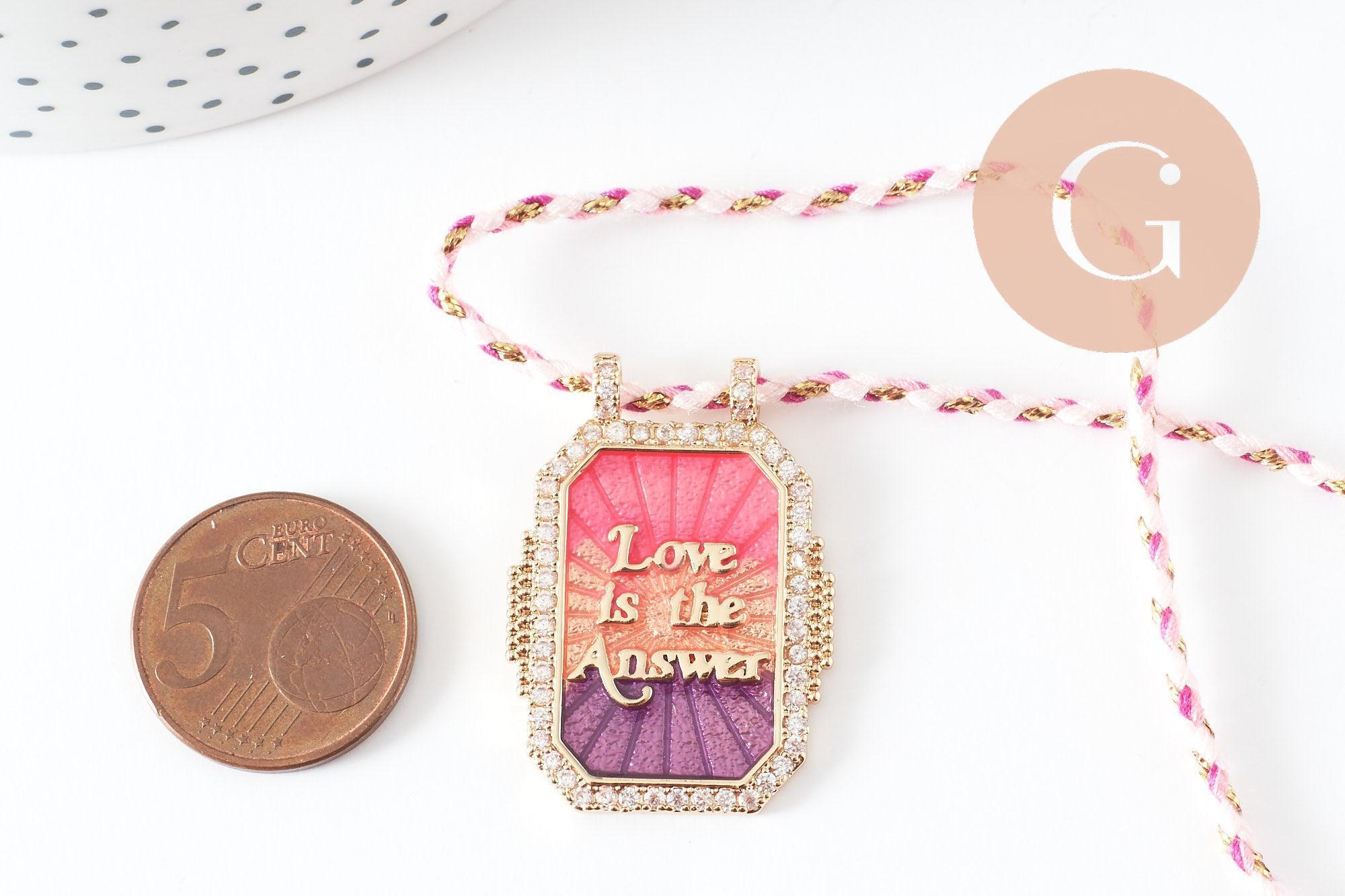Gingerlily Collier médaille émail LOVE cordon 45cm doré