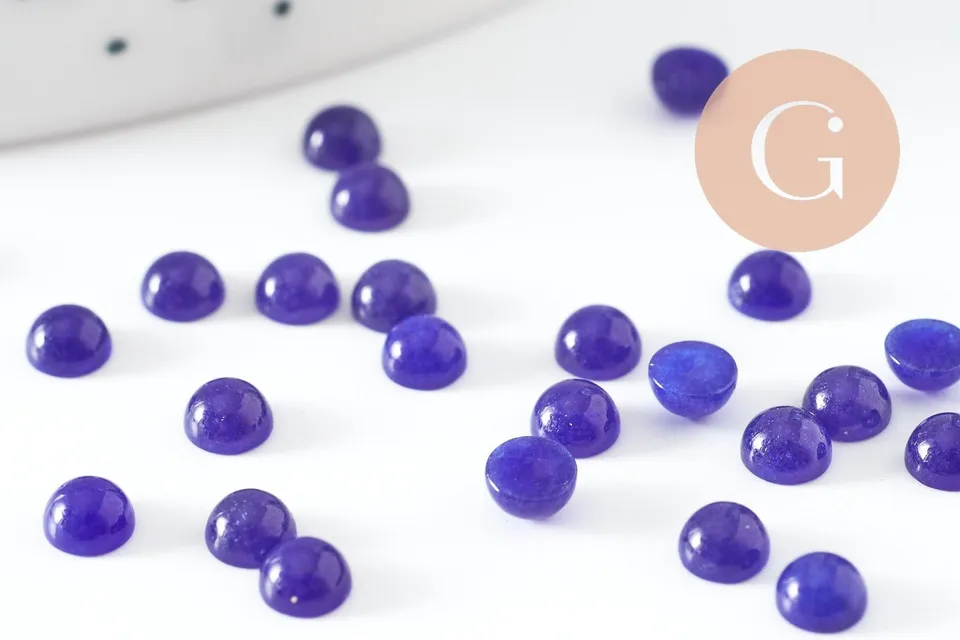 Gingerlily Pierres cabochon rond jade bleu 4mm à coller G9966