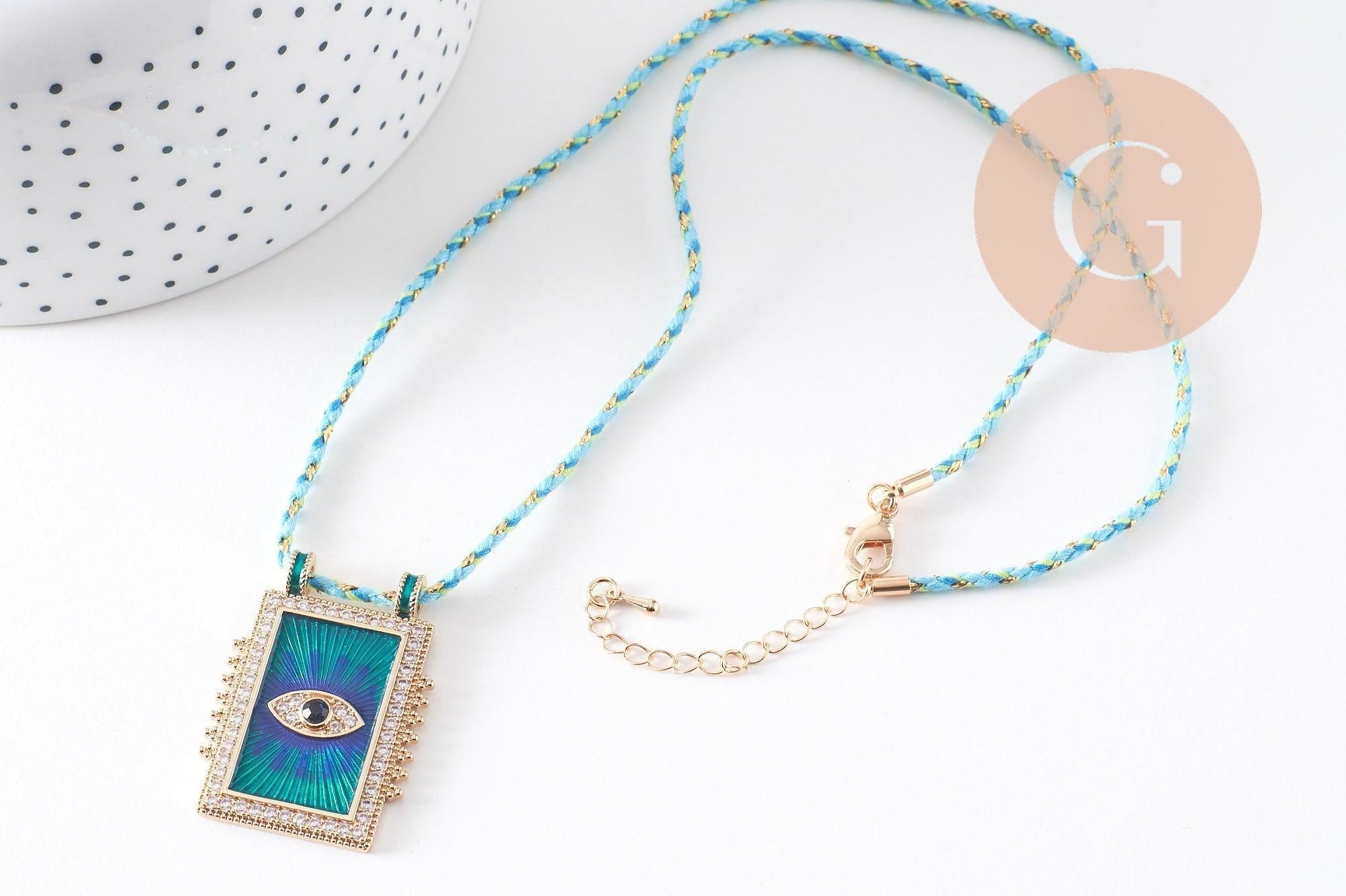 Gingerlily collier médaille œil bleu zircon doré 45cm