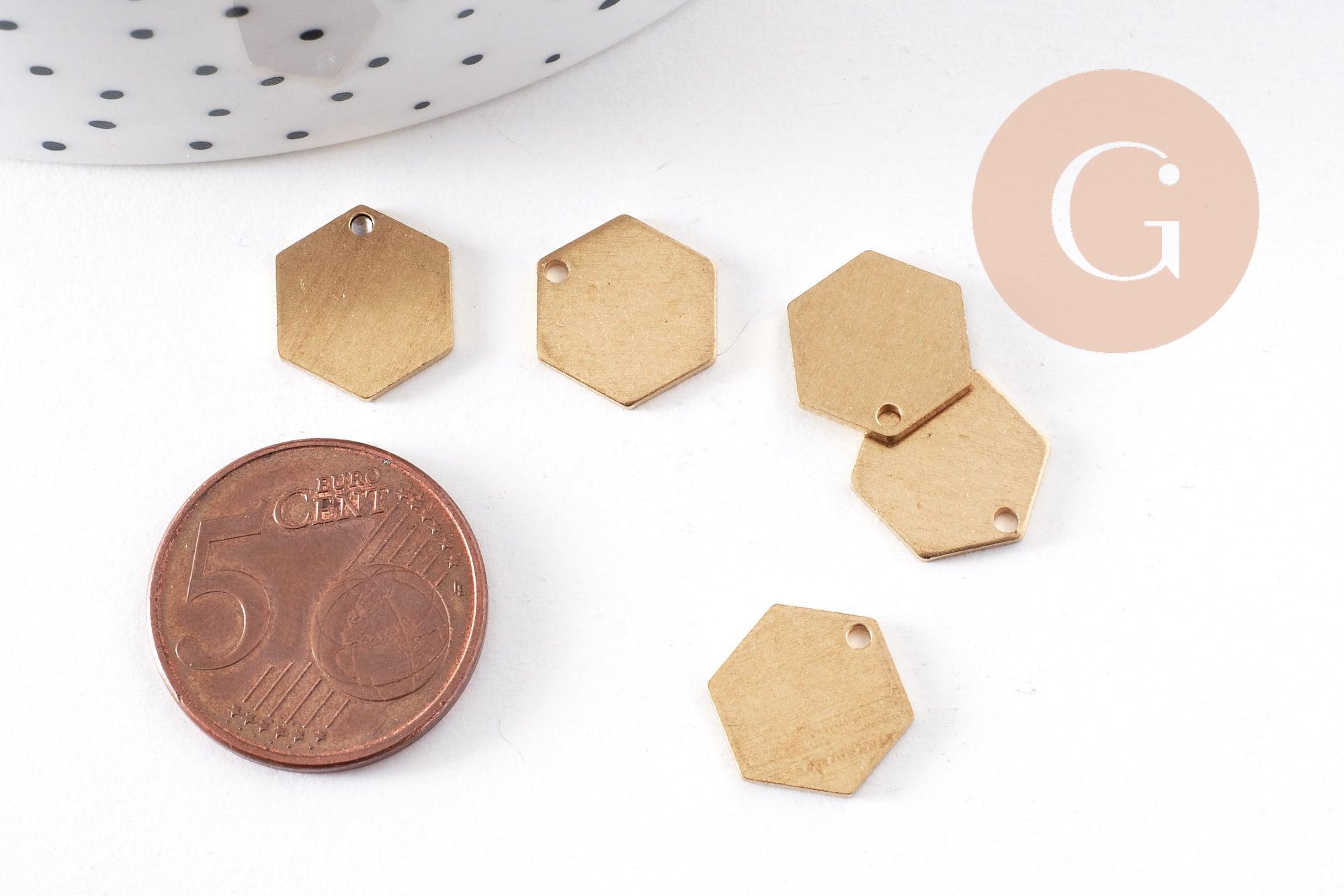 Gingerlily Hexagone breloque laiton brut 11mm x10