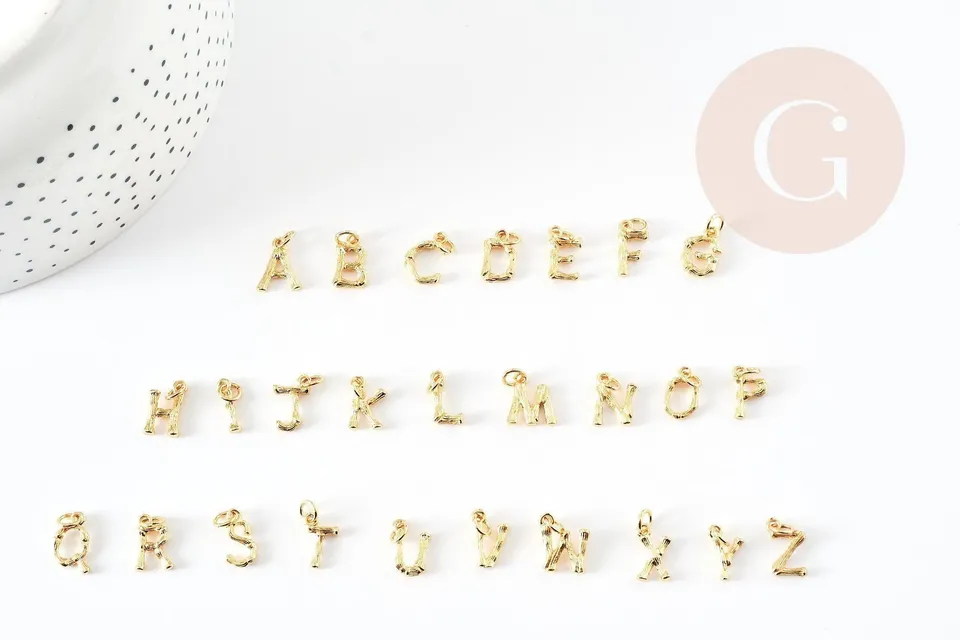 Gingerlily Pendentifs G9173 Breloque lettre bambou doré 12mm