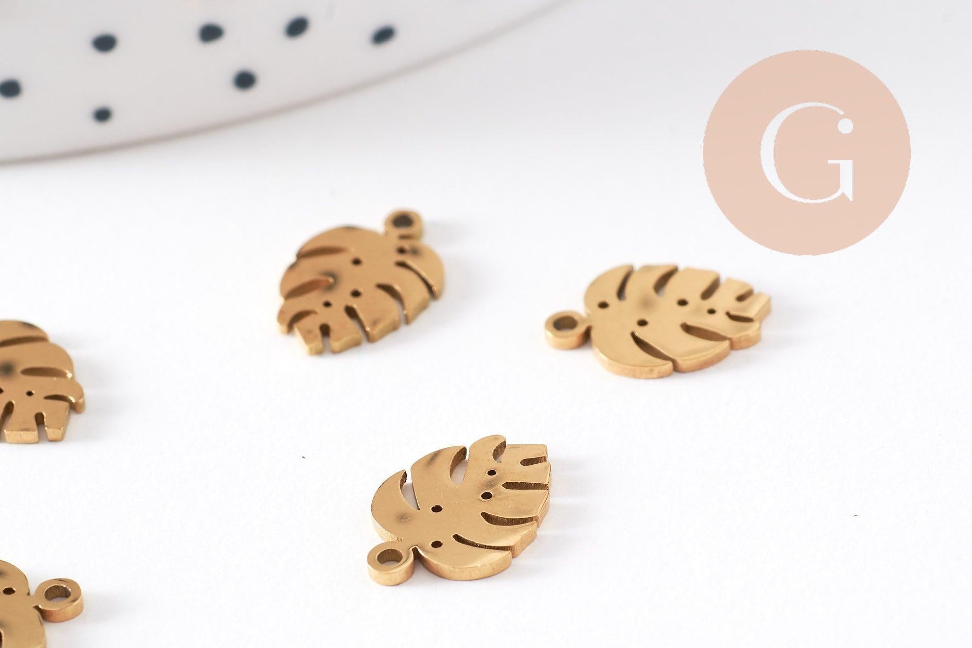 Gingerlily Pendentifs G10541 feuille monstera acier doré 13mm x2