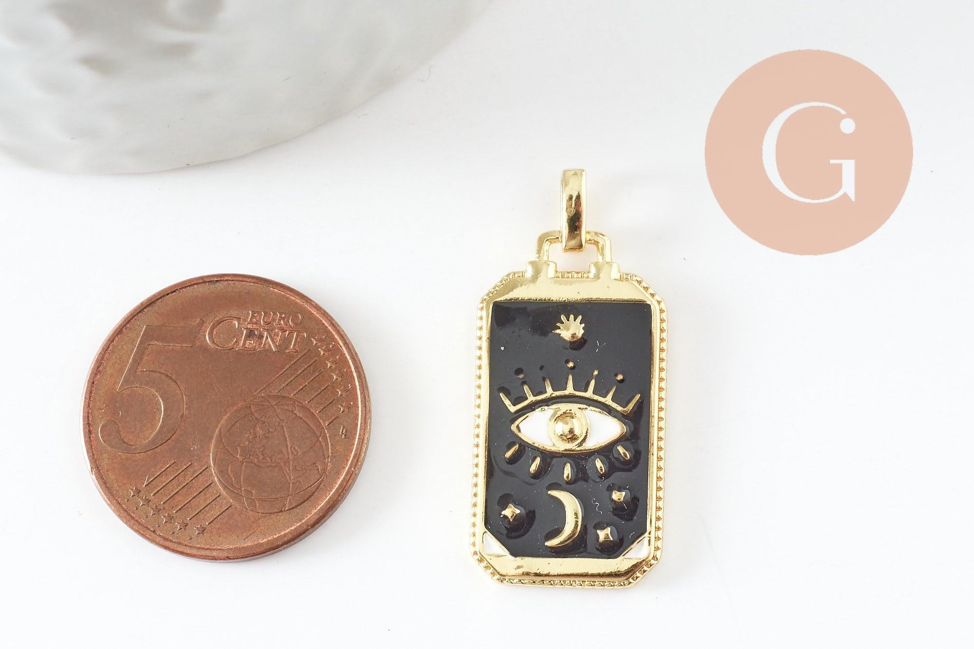 Gingerlily rectangle G10048 pendentif laiton doré noir x1