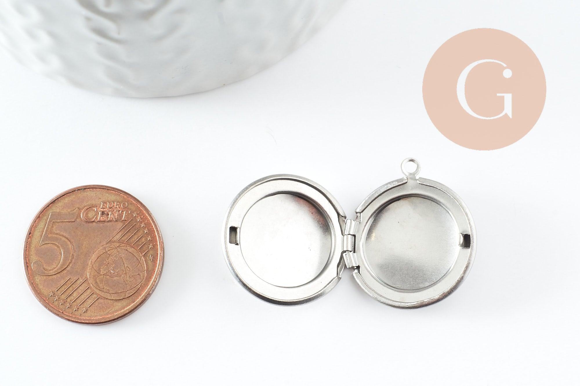 Gingerlily Pendentif locket rond platine 23mm x1 G9531
