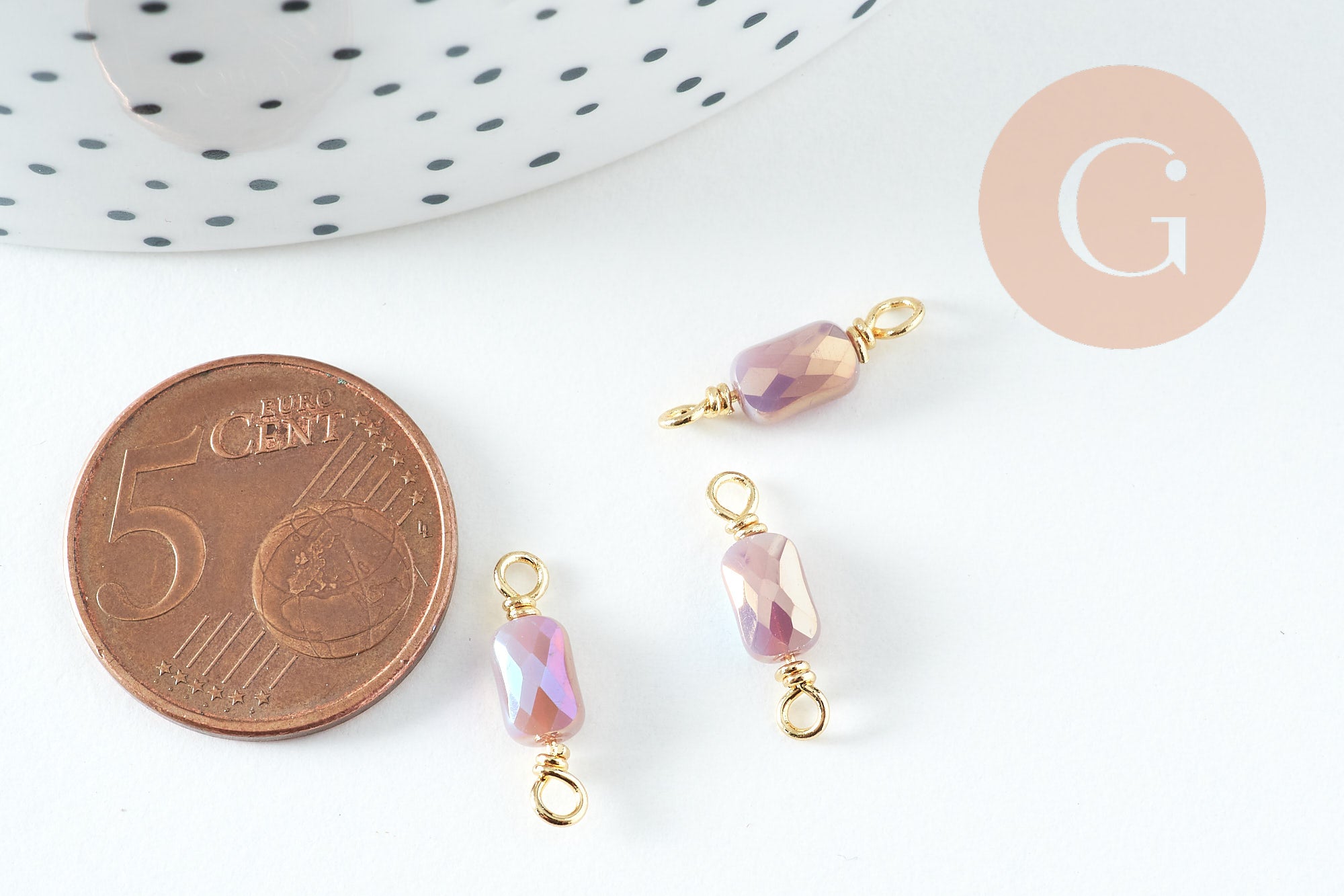 Gingerlily Connecteur verre violet irisé 15,5mm lot 5