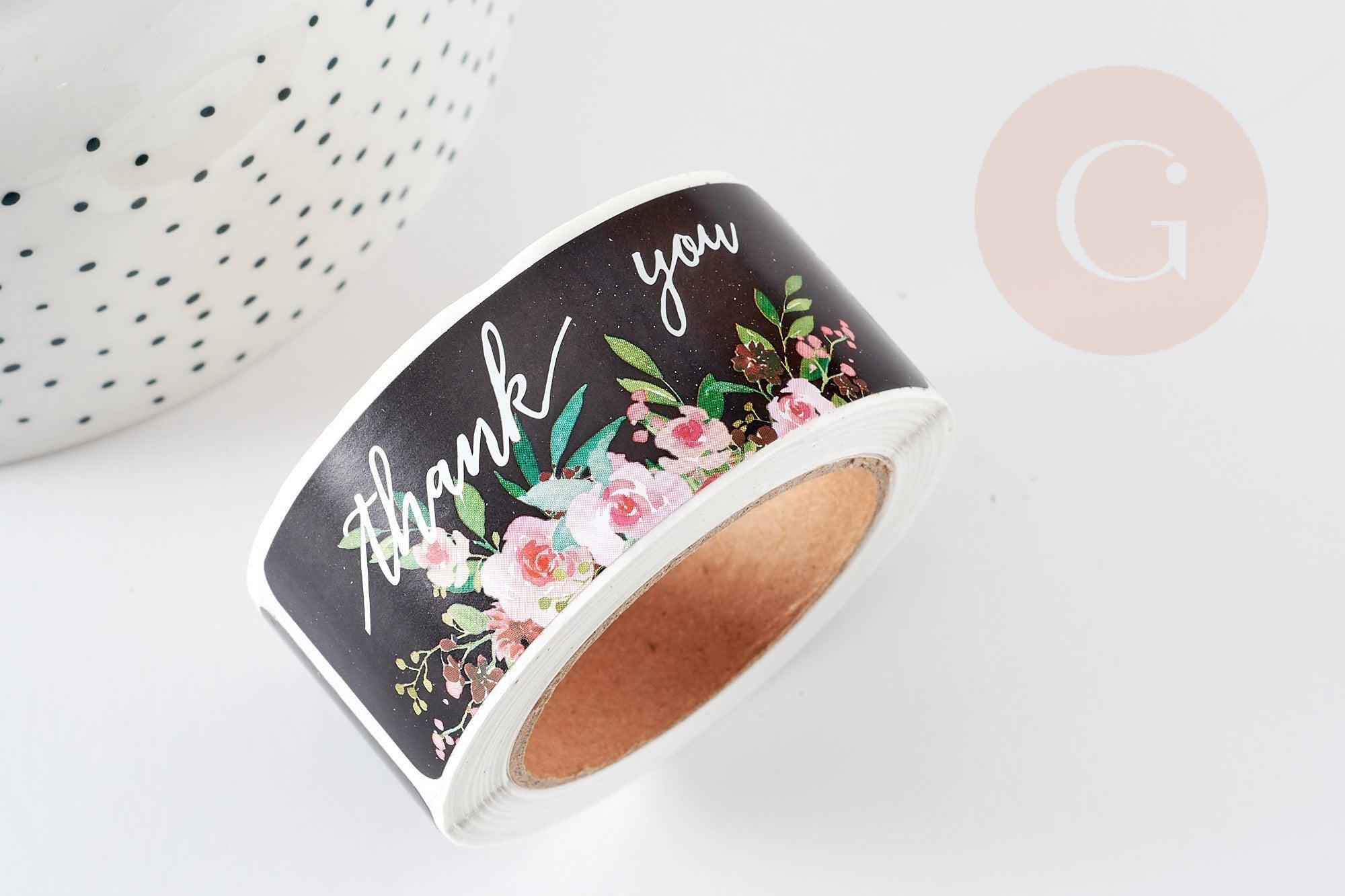 Gingerlily Perles G6135 stickers merci fleurs noirs 75mm x120