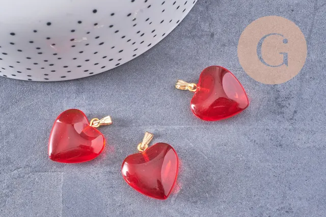 Gingerlily Pendentif coeur verre rouge doré 22mm unité