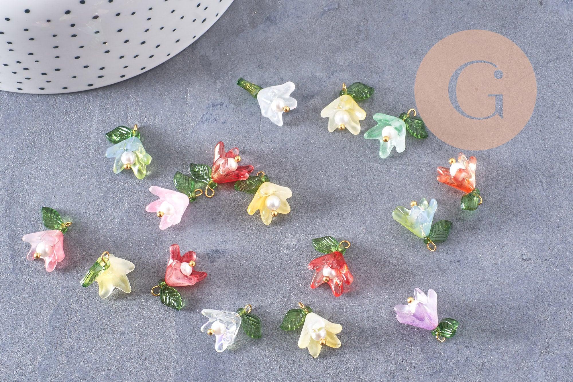 Gingerlily Pendentifs G10326 breloque fleur verre doré 15mm x5
