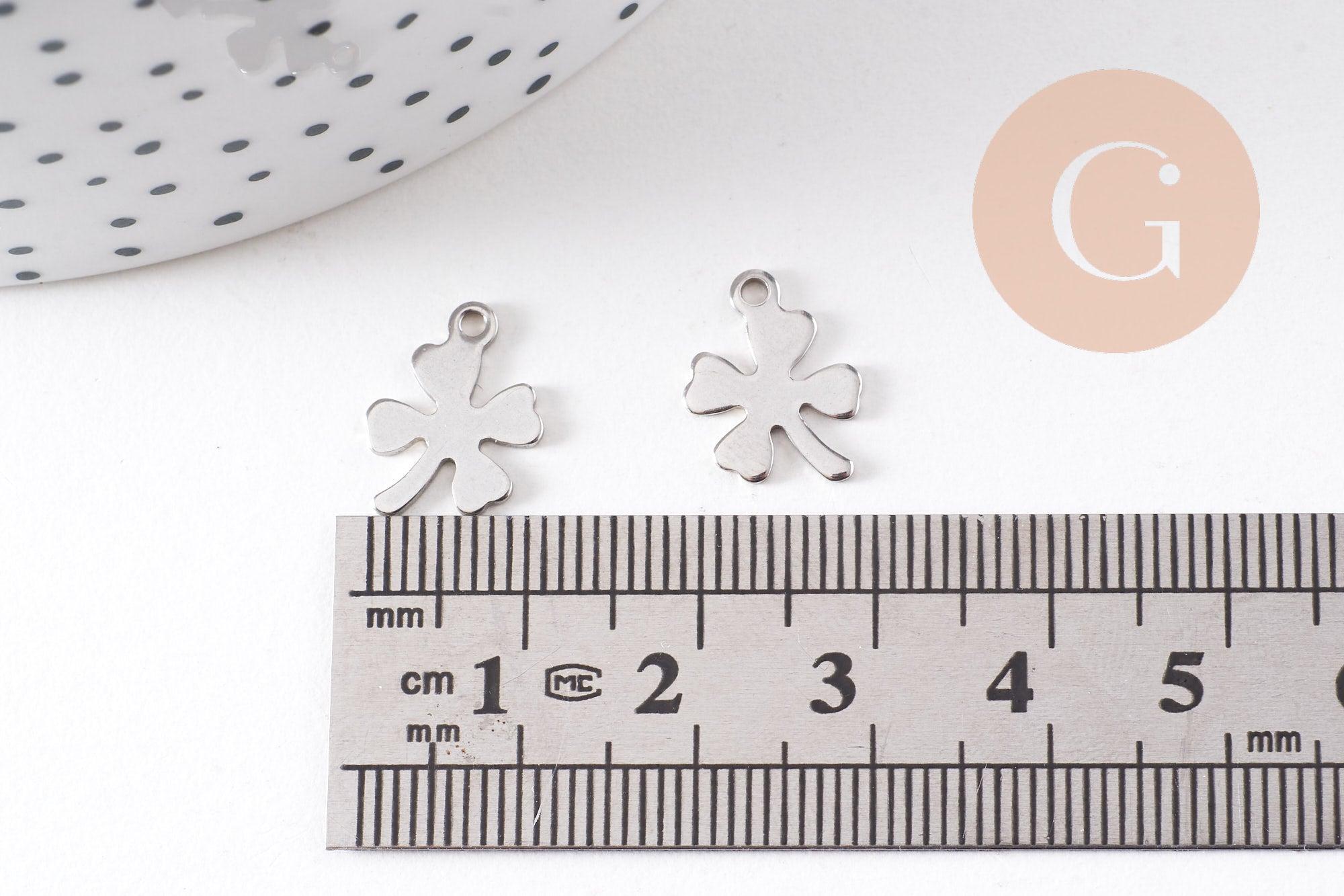 Gingerlily Trèfle 4 feuilles pendentif acier 13.5mm x2