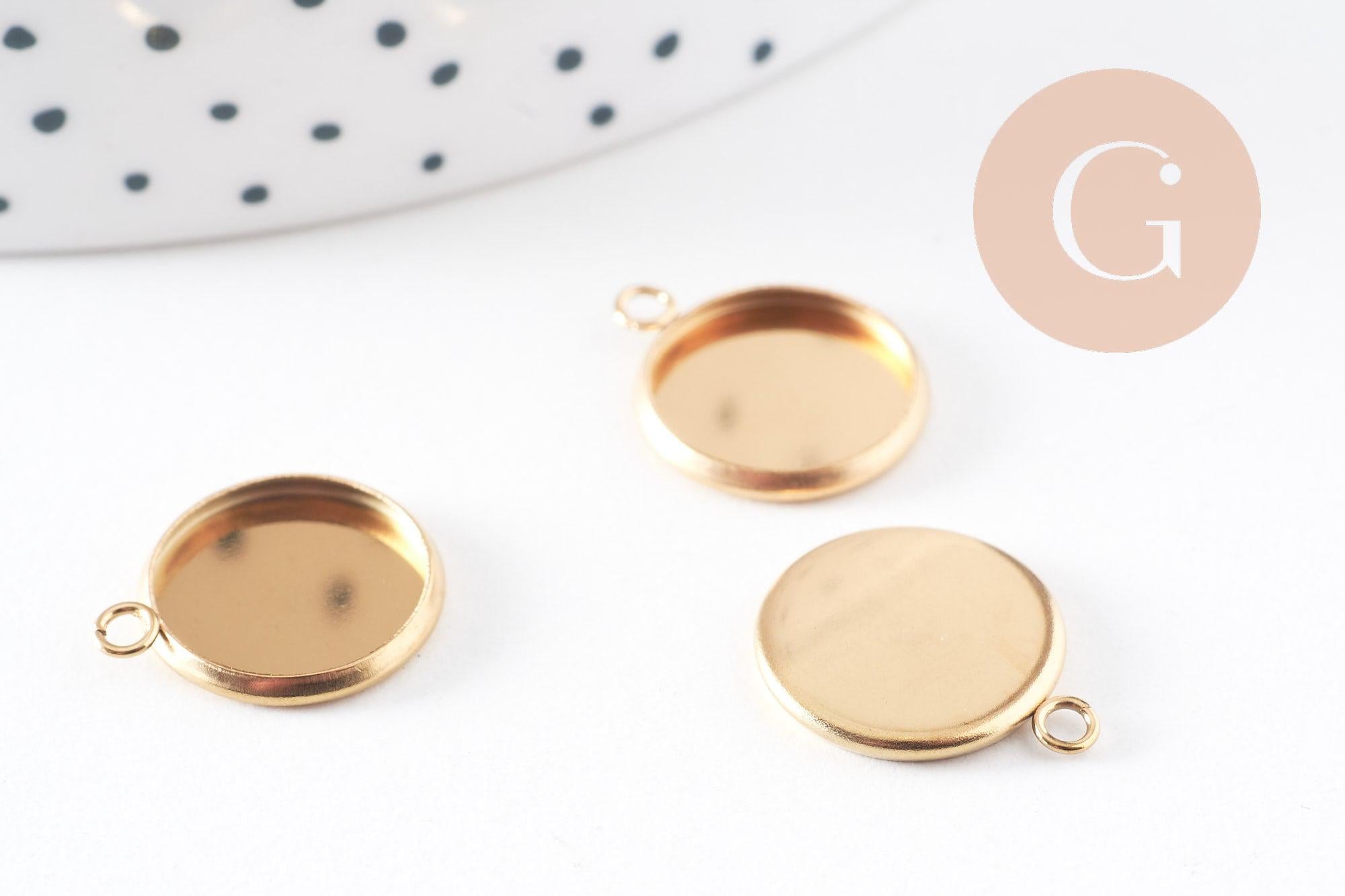 Gingerlily pendentif G10195 acier doré cabochon 12mm rond x2