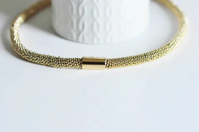 Gingerlily Chaînes collier acier doré 14k boule 7mm 45cm complet