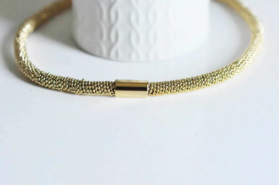 Gingerlily Chaînes collier acier doré 14k boule 7mm 45cm complet