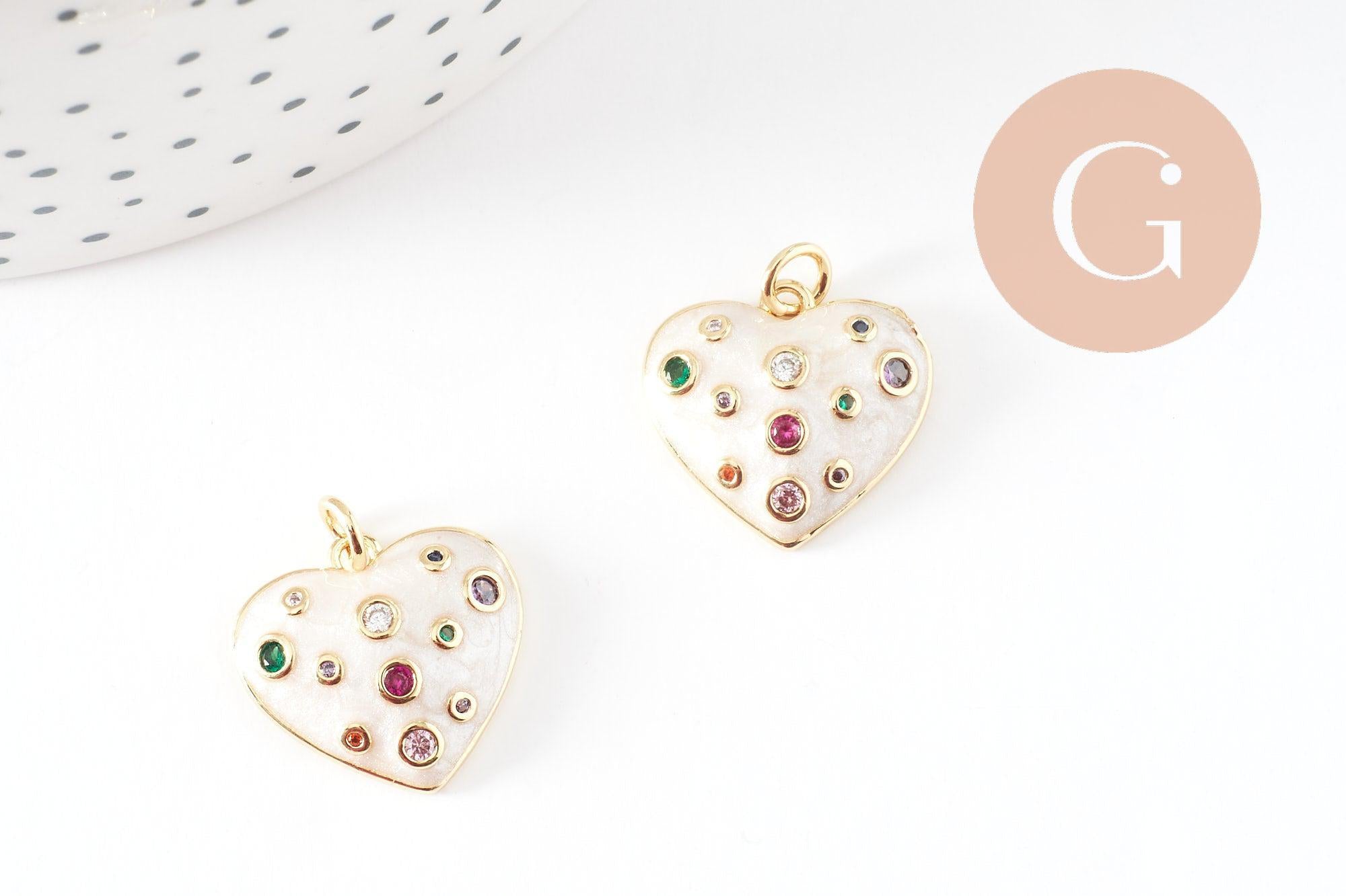 Gingerlily Perles pendentif coeur émail blanc zircon 18mm x1