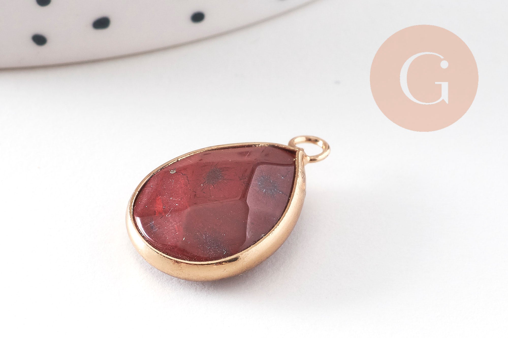 Gingerlily Pendentifs connecteur jaspe rouge 23mm laiton doré
