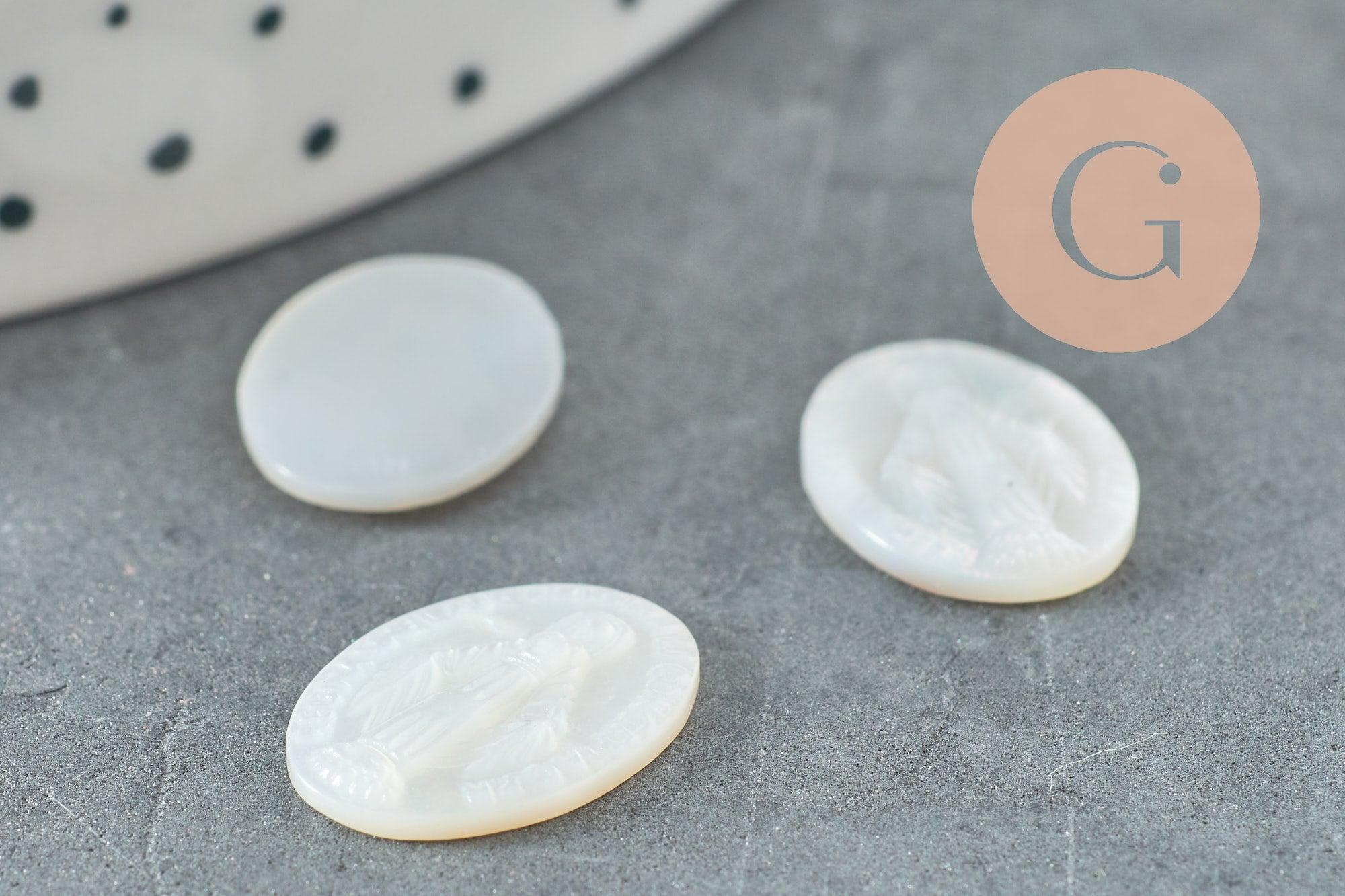 Gingerlily Cabochon ovale nacre blanche Vierge Marie 16mm x1