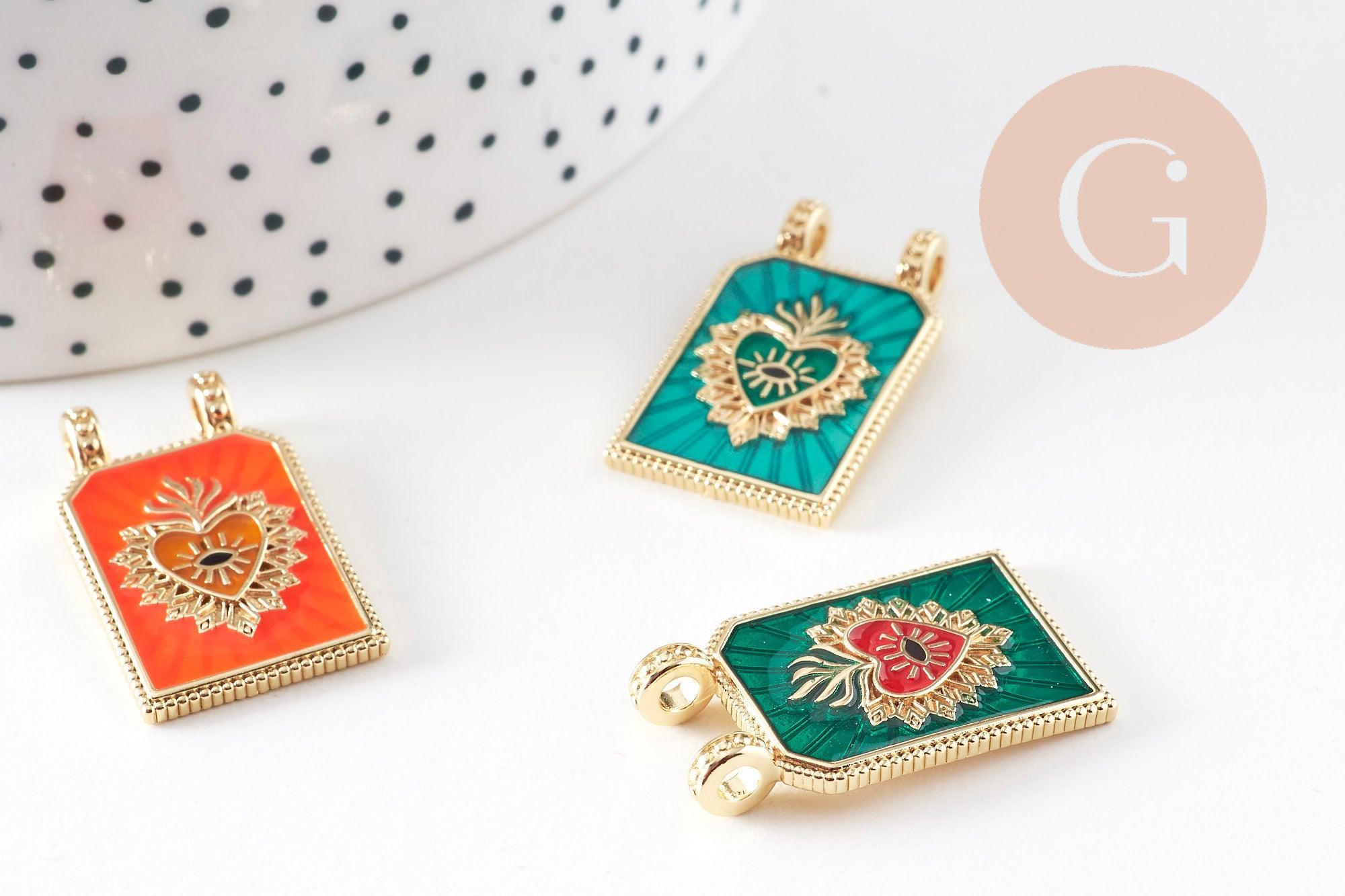 Gingerlily Pendentifs rectangle G10942 29mm coeur vert x1