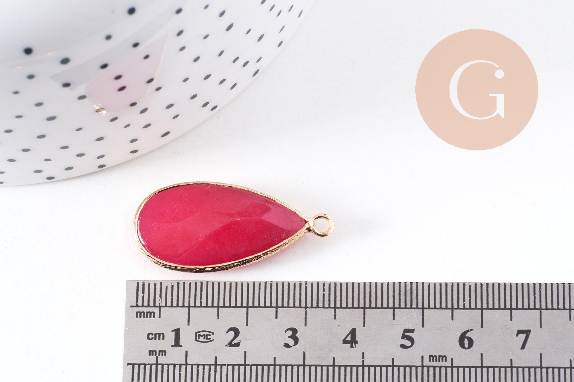 Gingerlily Pendentif Goutte Jade Rouge Doré 33mm x1