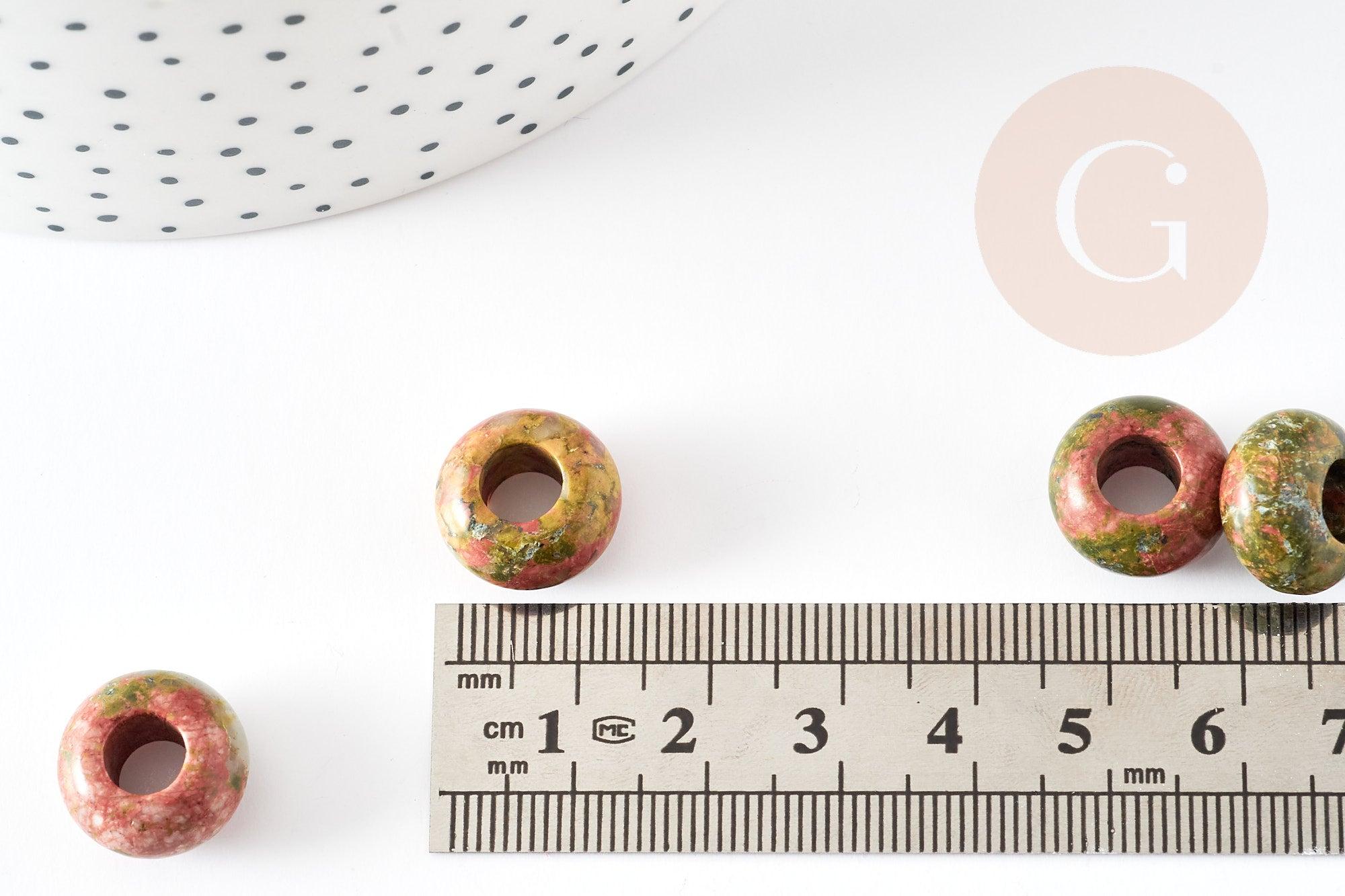 Gingerlily Perles Rondelle Donut Unakite 14mm x2 vert