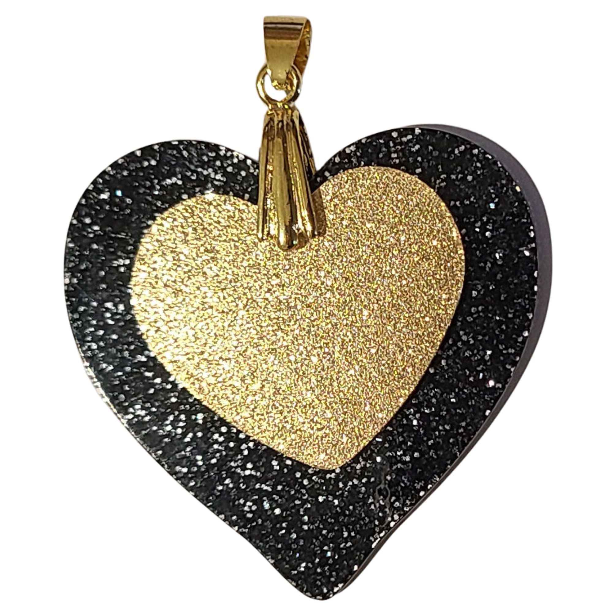 ARTSHOP Pendentifs cœur résine Glitter noir x1 plat