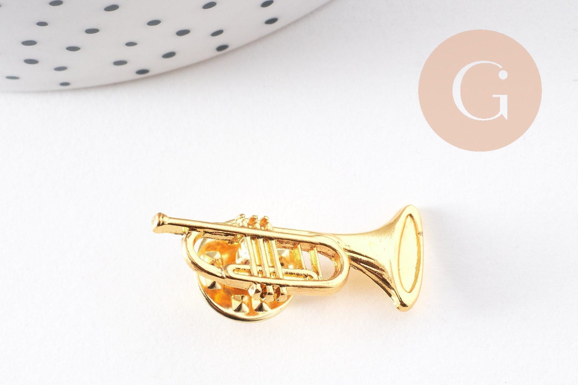 Gingerlily Broches et pin's trompette tuba broche zamac doré 29,5 mm
