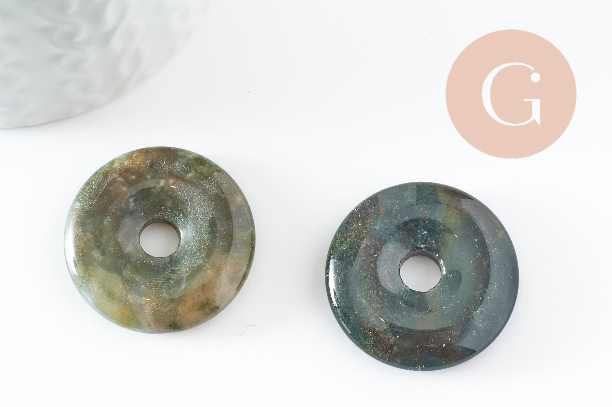Gingerlily Pendentifs donut agate verte mousse 30mm pendentif pierre