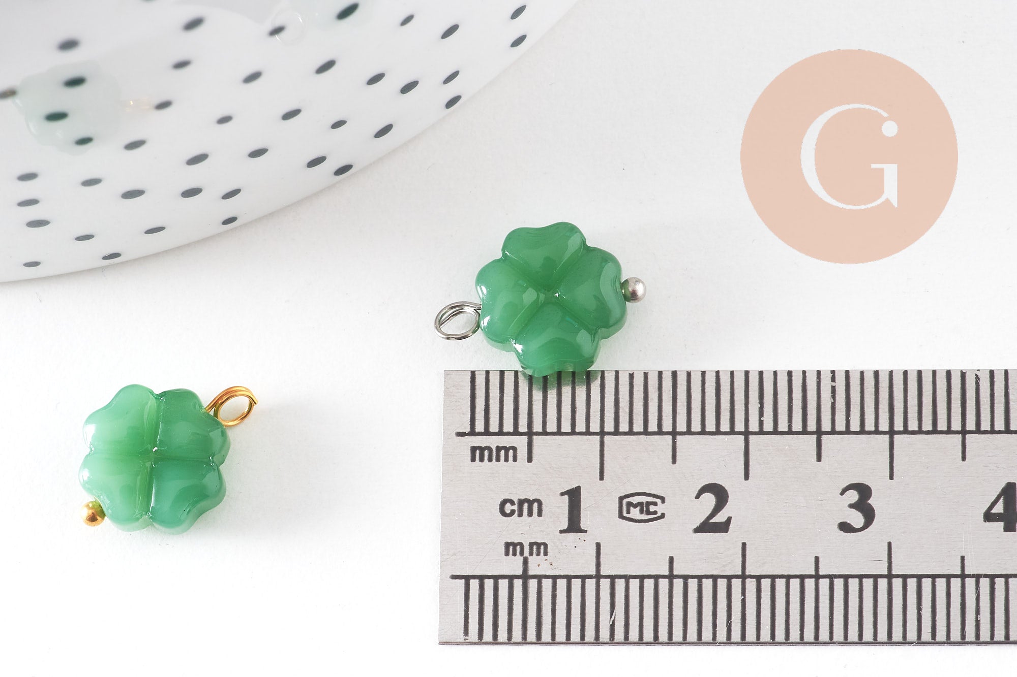 Gingerlily Pendentif trèfle G10824 verre vert 14.5mm miroir doré