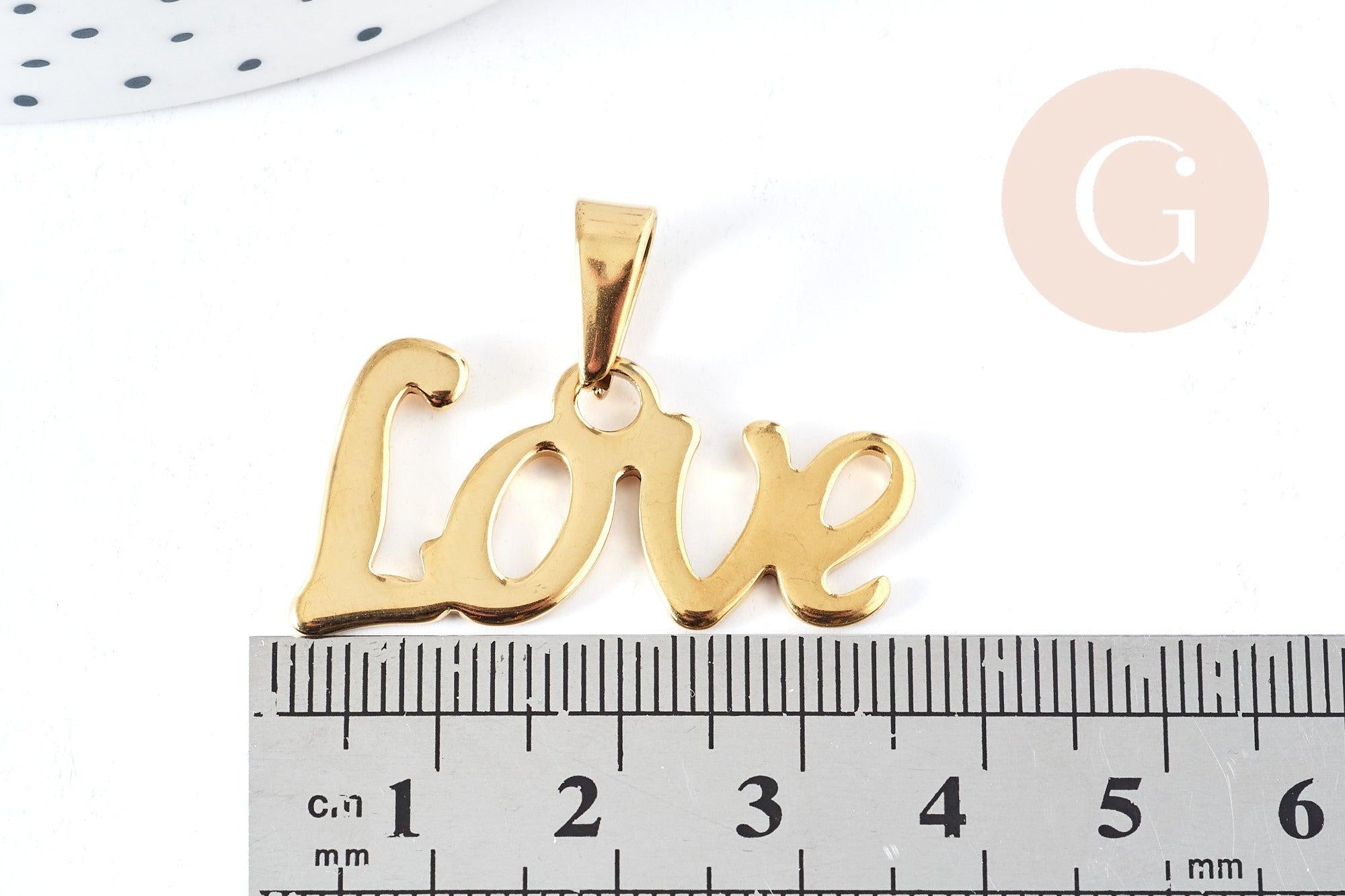 Gingerlily Pendentif Love G8857 acier doré 34,5mm lettre x1