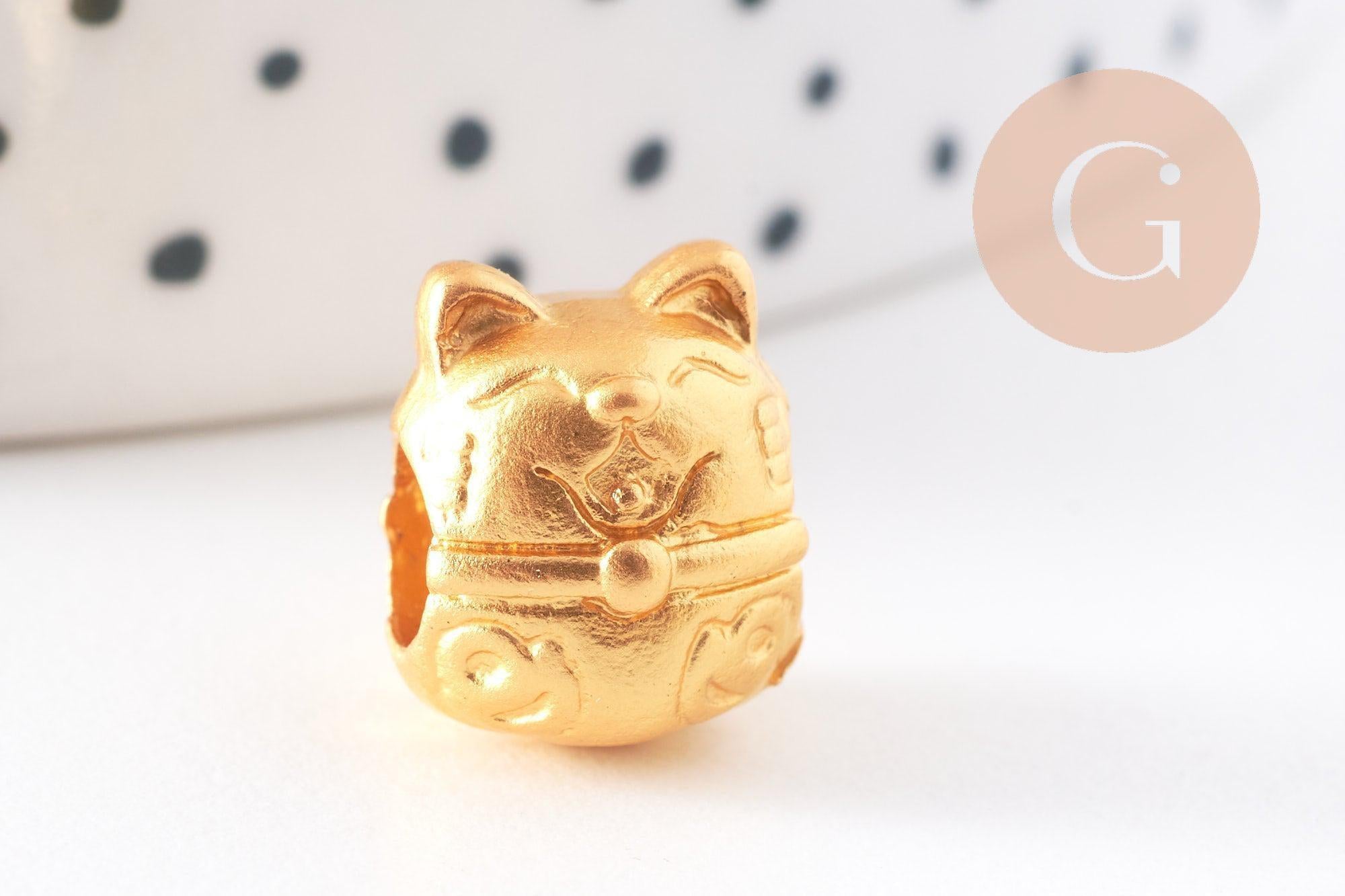 Gingerlily Perles tête de chat Maneki Neko zamac doré mat 12,5 mm x5