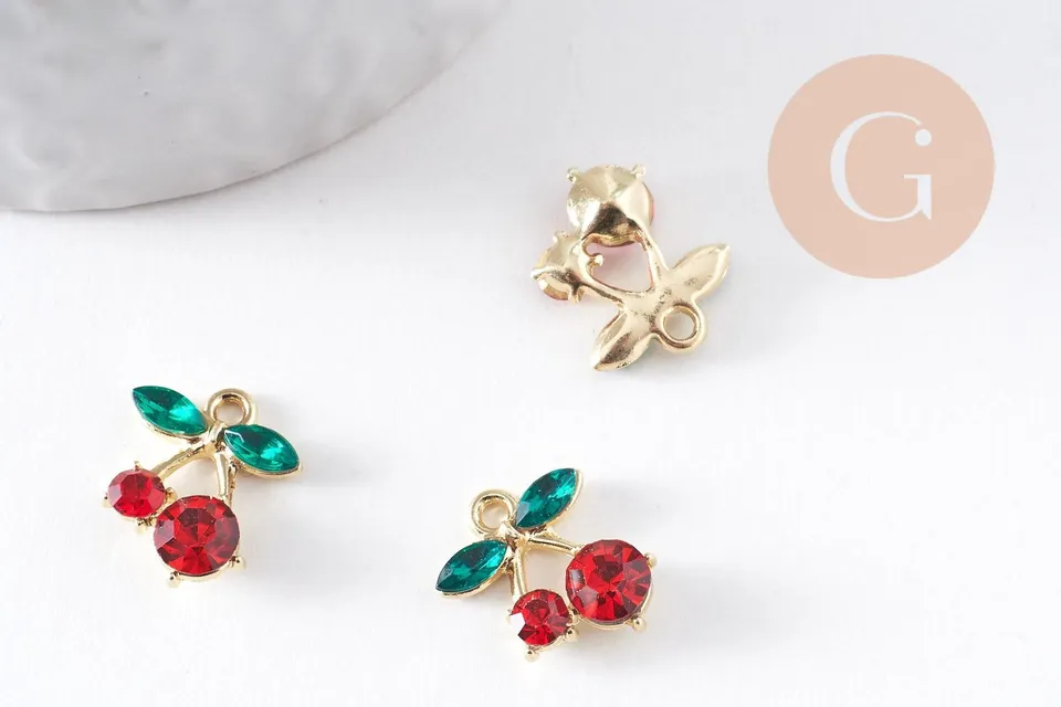 Gingerlily G10391 breloque cerise zircons doré x2