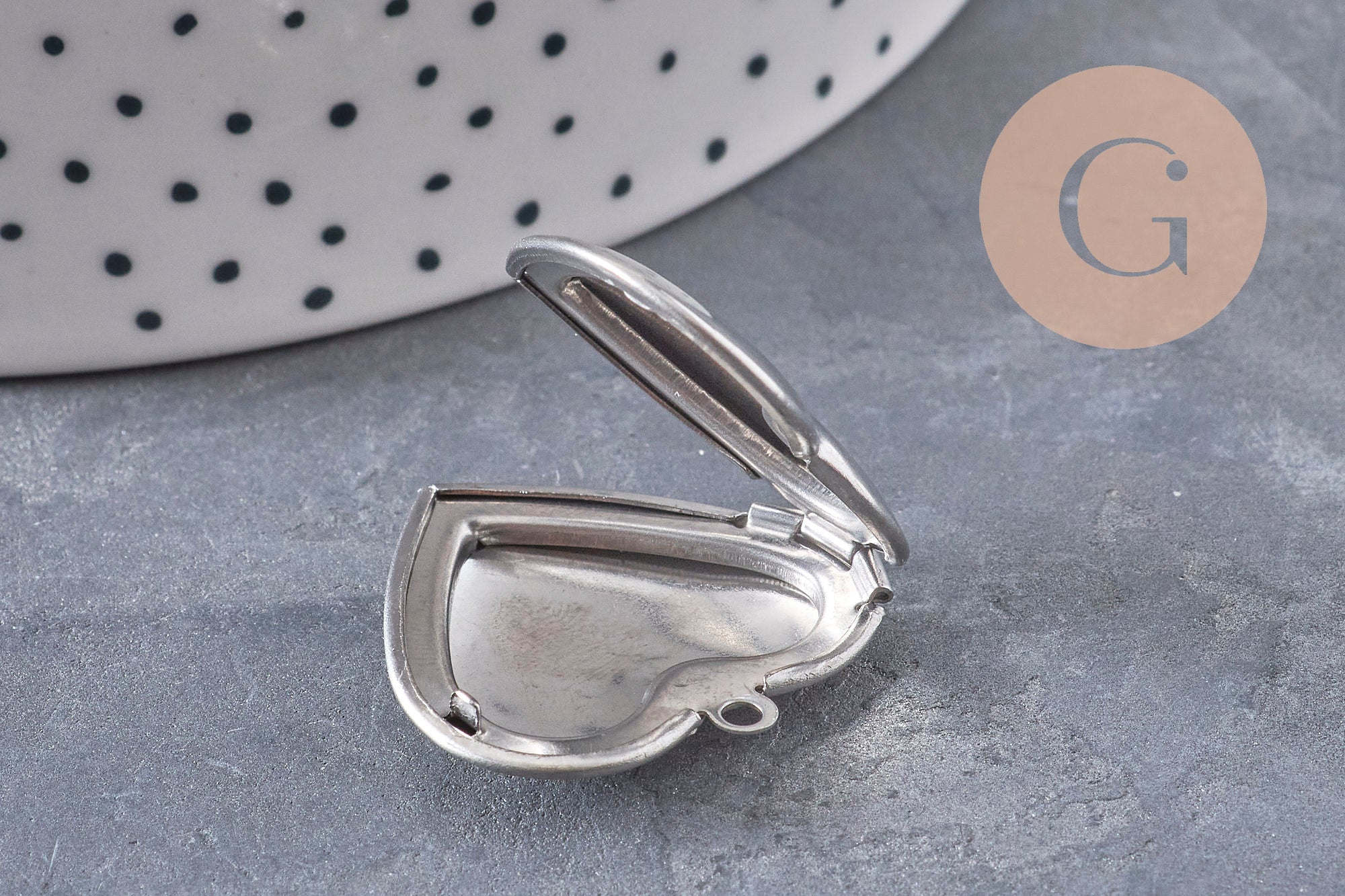 Gingerlily Locket Coeur Acier 316 Platine 29mm x1 Médaillon